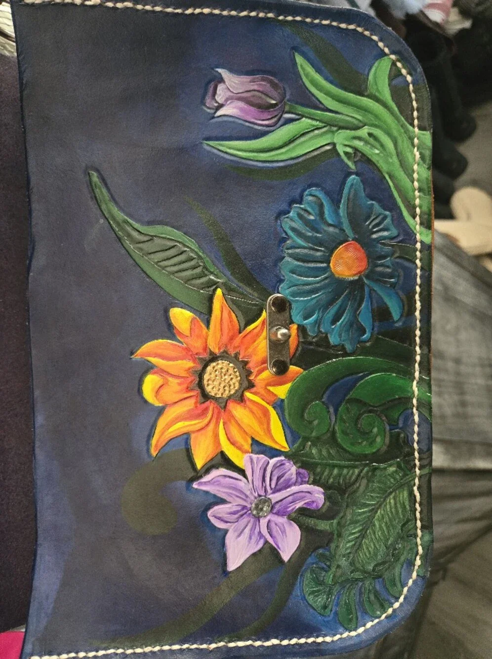 Handcrafted Floral Leather Crossbody Bag in Pink and Purple